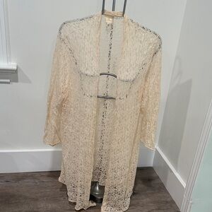Jones New York Lace Sheer Cardigan in Cream